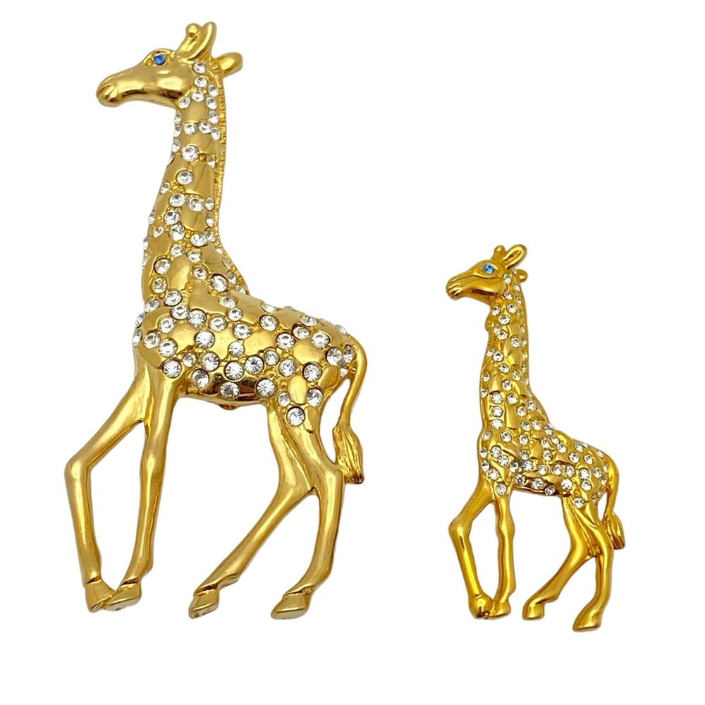 Vintage 1999 PS Co Set of two Mama Giraffe & Baby Giraffe Brooch Pins Gold-Tone